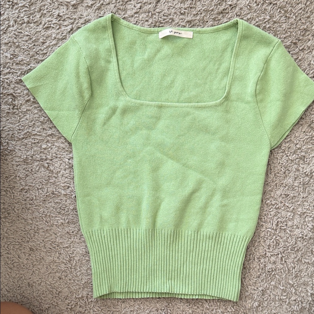 Green Square Neck Knit Top